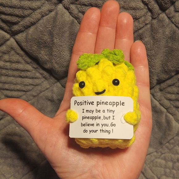 Positive Pineapple Small Crochet Plush Toy Yellow and Green Encourage Loved Ones - Picture 3 of 7